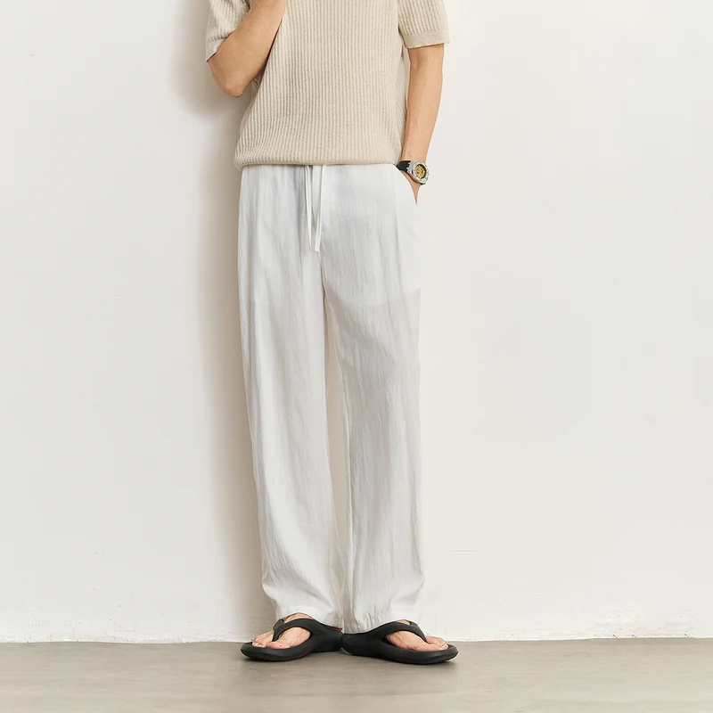 Herren Leichte Leinenhose mit Tunnelzug und geradem Bein Drune