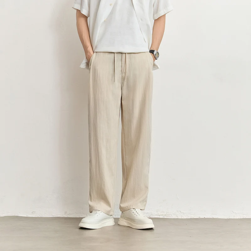 Herren Leichte Leinenhose mit Tunnelzug und geradem Bein Drune