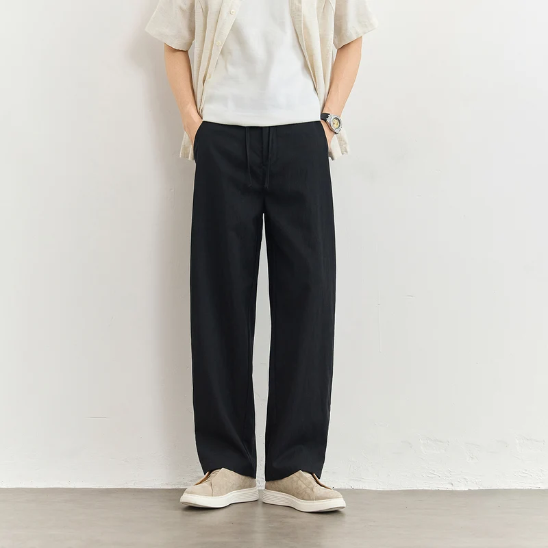 Herren Leichte Leinenhose mit Tunnelzug und geradem Bein Drune