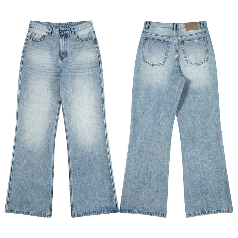 Herren Leicht verwaschene Ultraweite Denim-Marlenehose mit bodenlangem Saum Drune