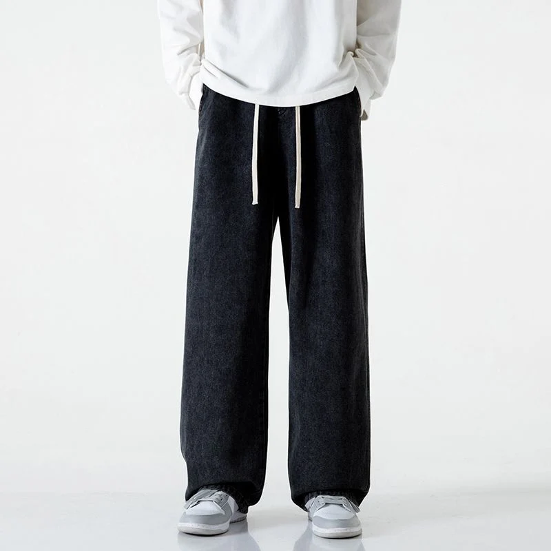 Herren Komfort-Denim-Hose mit elastischem Bund, kontrast-Tunnelzug und geradem Oversize-Bein Drune