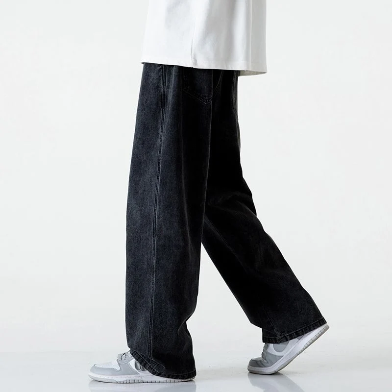 Herren Komfort-Denim-Hose mit elastischem Bund, kontrast-Tunnelzug und geradem Oversize-Bein Drune