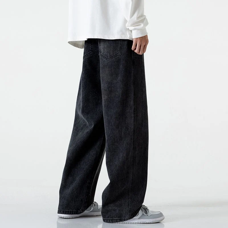 Herren Komfort-Denim-Hose mit elastischem Bund, kontrast-Tunnelzug und geradem Oversize-Bein Drune