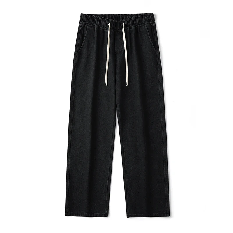Herren Komfort-Denim-Hose mit elastischem Bund, kontrast-Tunnelzug und geradem Oversize-Bein Drune