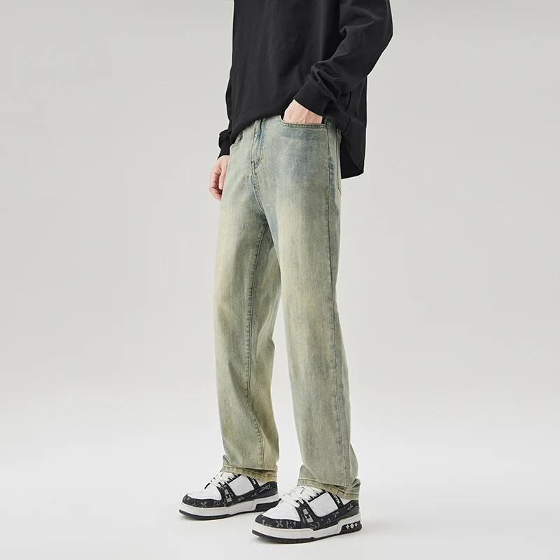 Herren Gerade geschnittene Vintage-Denim-Jeans mit entspanntem Sitz und verwaschenem Finish Drune