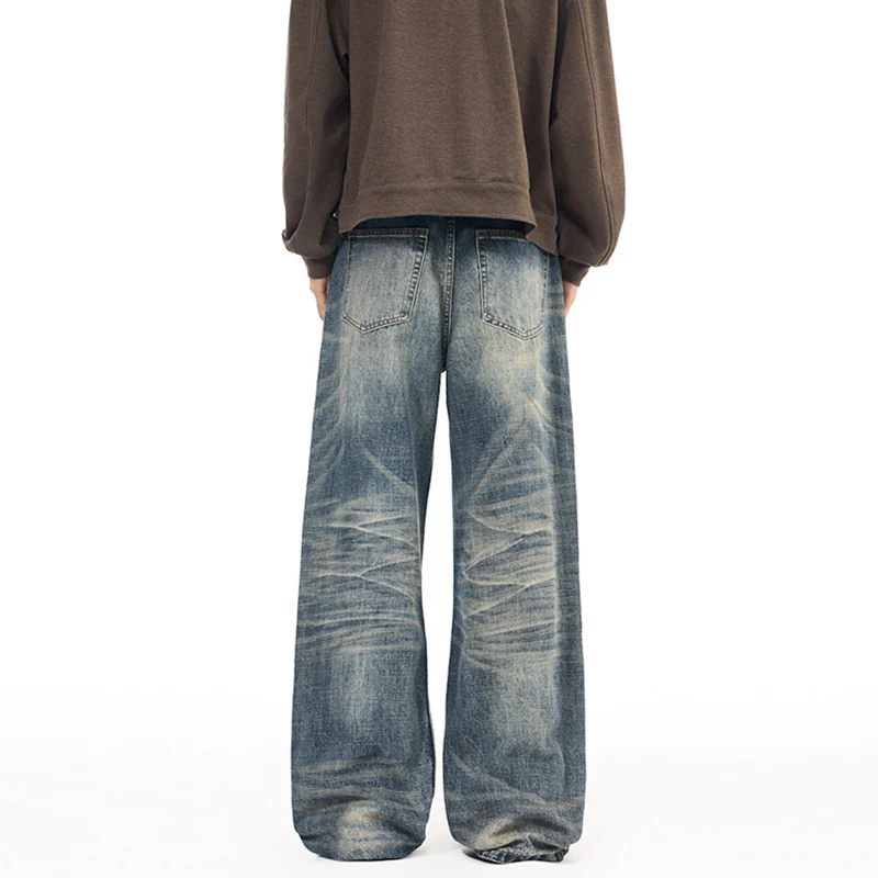 Herren Extremweite Vintage-Denim Baggy-Jeans mit tiefem Schritt und extra langer Saumlänge Drune