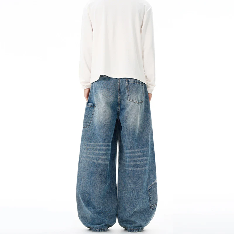 Herren Extremweite Baggy-Jeans mit tiefem Schritt und lässiger Used-Waschung Drune