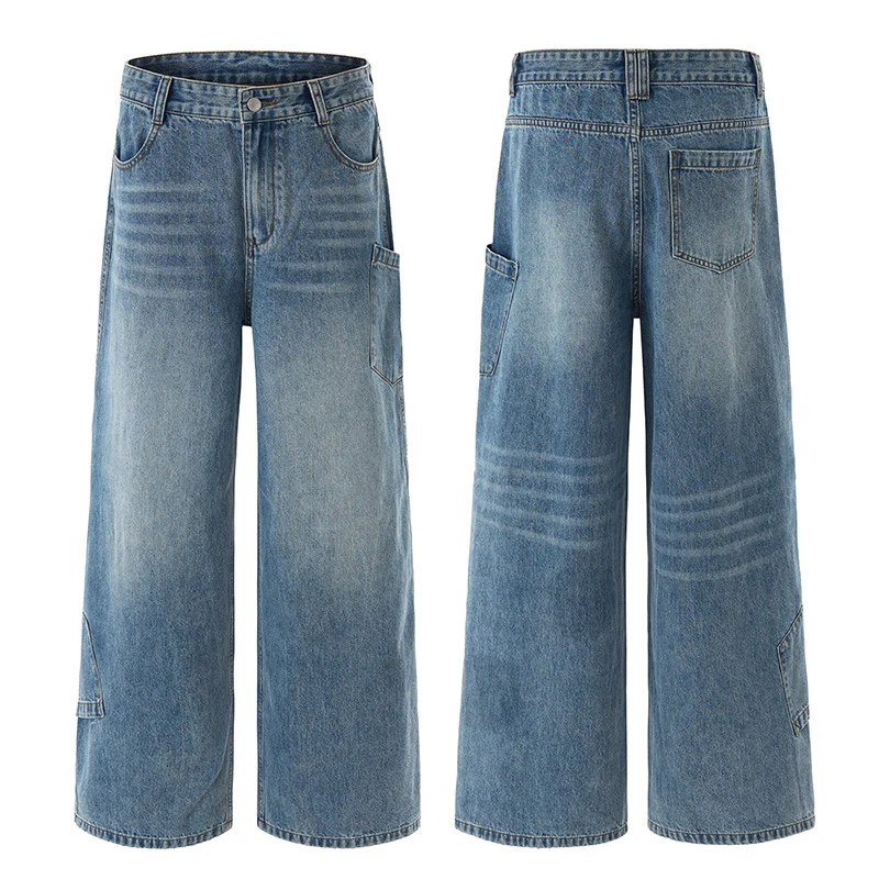Herren Extremweite Baggy-Jeans mit tiefem Schritt und lässiger Used-Waschung Drune