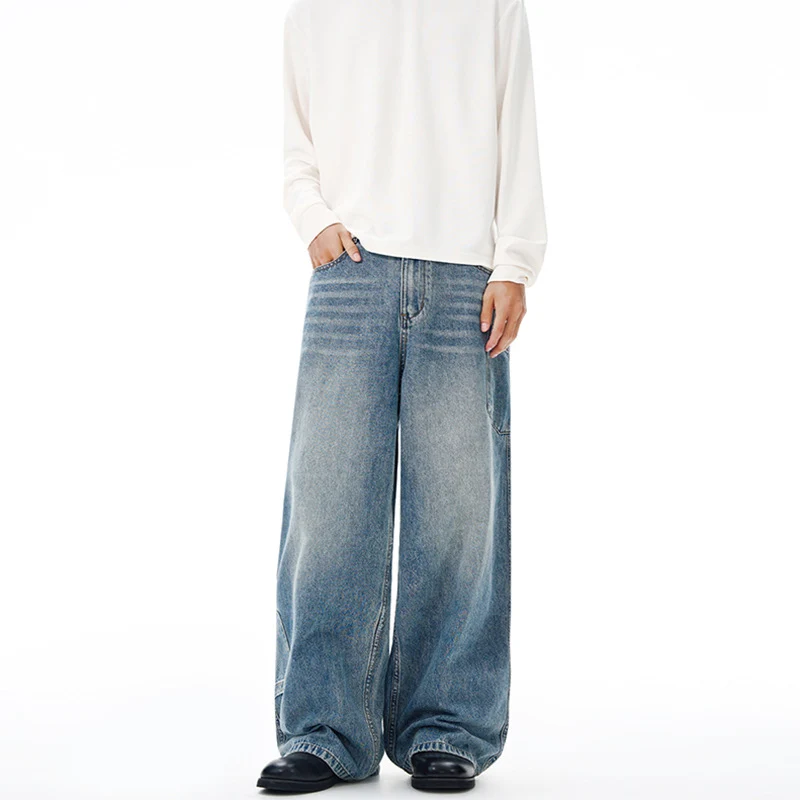 Herren Extremweite Baggy-Jeans mit tiefem Schritt und lässiger Used-Waschung Drune