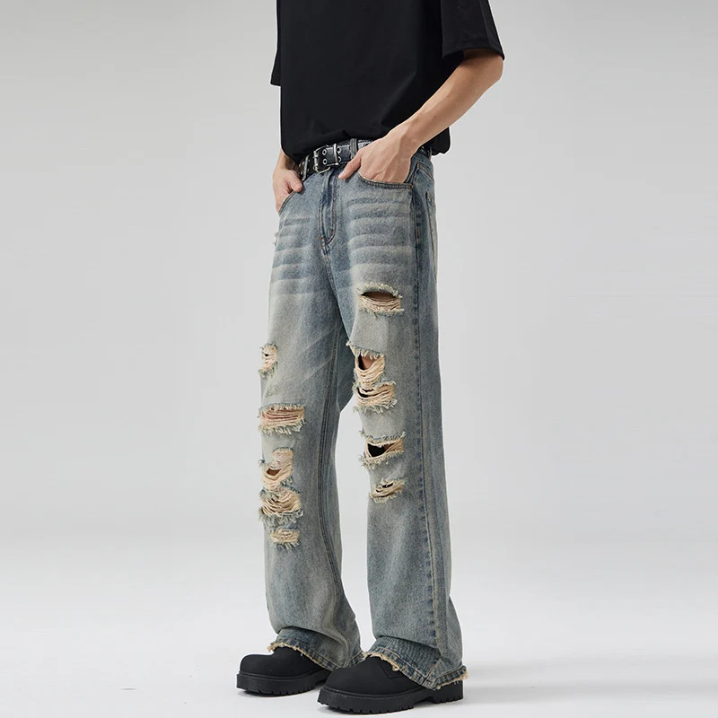 Herren Extraweitgeschnittene Destroyed-Denim-Jeans im Relaxed-Baggy-Cut Drune