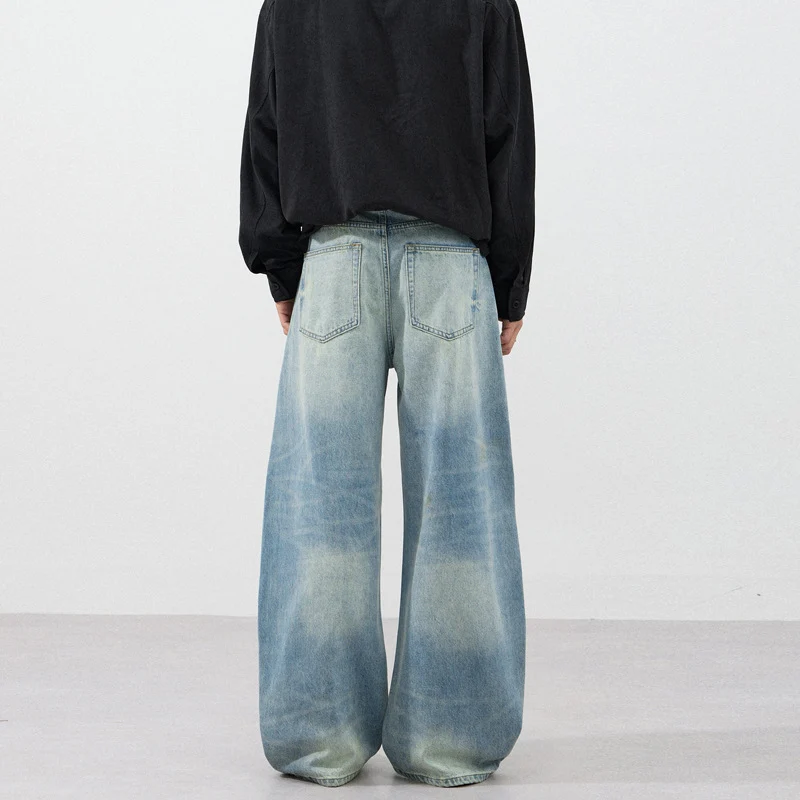 Herren Extraweite Zweiton-Denim-Palazzohose mit Block-Panelen und tiefem Schritt Drune