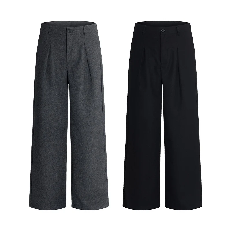 Herren Extraweite Woll‑Mix Anzughose mit Bügelfalte und hoher Taille Drune