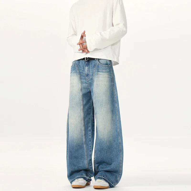 Herren Extraweite Vintage-Denim-Jeans mit Palazzoschnitt und vertikaler Nahtführung Drune