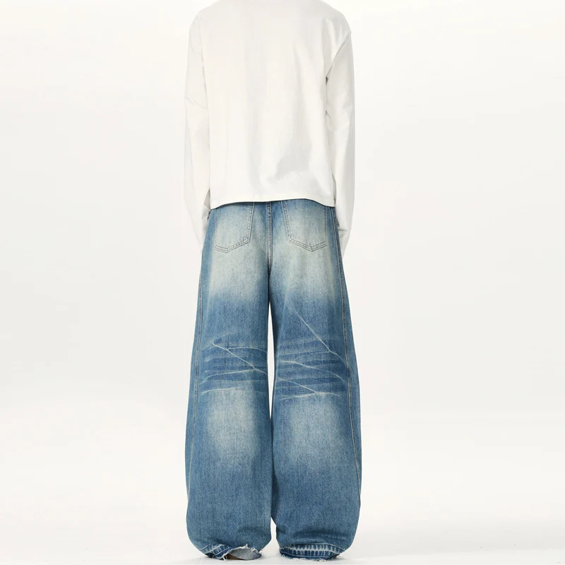 Herren Extraweite Vintage-Denim-Jeans mit Palazzoschnitt und vertikaler Nahtführung Drune