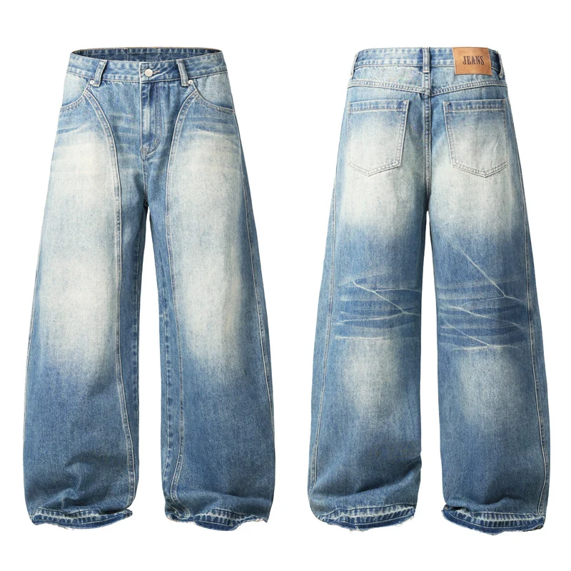 Herren Extraweite Vintage-Denim-Jeans mit Palazzoschnitt und vertikaler Nahtführung Drune