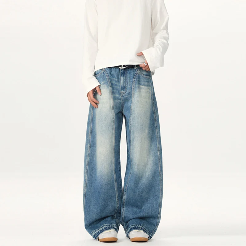 Herren Extraweite Vintage-Denim-Jeans mit Palazzoschnitt und vertikaler Nahtführung Drune