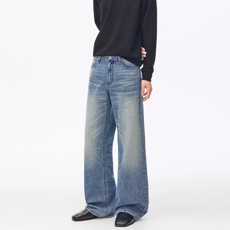Herren Extraweite Vintage-Denim Baggy-Jeans mit tiefem Schritt und verlängertem Saum Drune