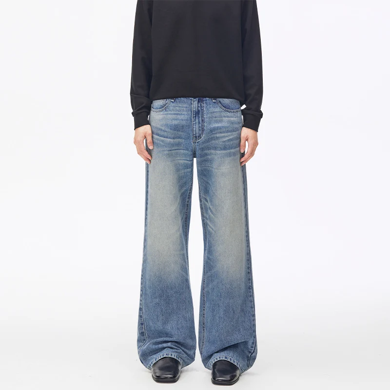 Herren Extraweite Vintage-Denim Baggy-Jeans mit tiefem Schritt und verlängertem Saum Drune