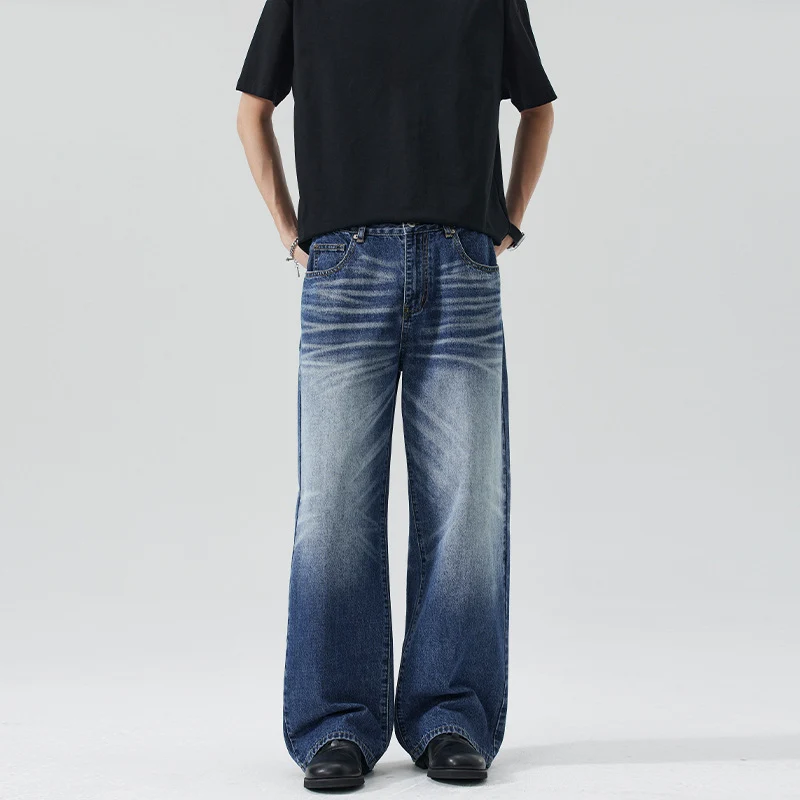 Herren Extraweite Stonewashed-Denim-Jeans mit starkem Fade-Effekt Drune