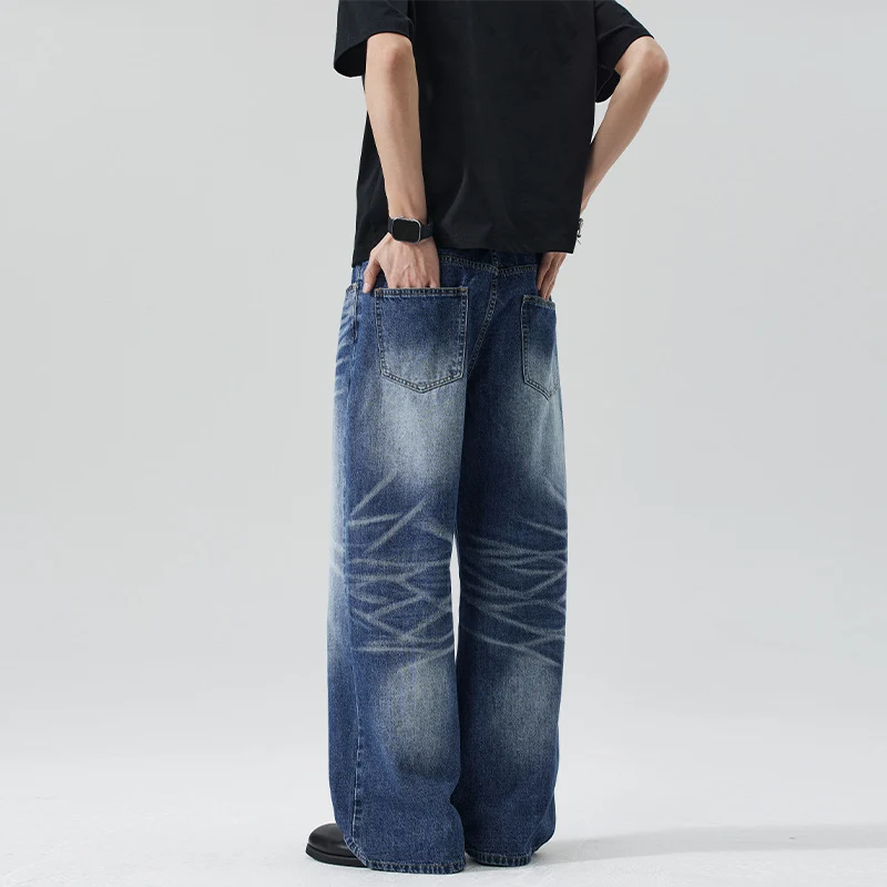 Herren Extraweite Stonewashed-Denim-Jeans mit starkem Fade-Effekt Drune