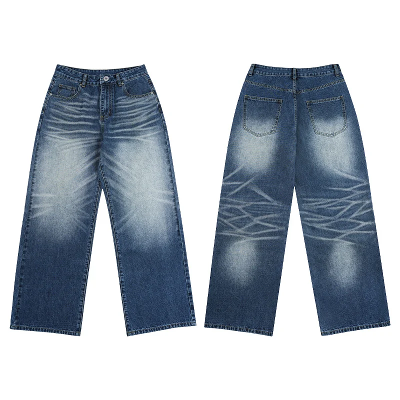 Herren Extraweite Stonewashed-Denim-Jeans mit starkem Fade-Effekt Drune