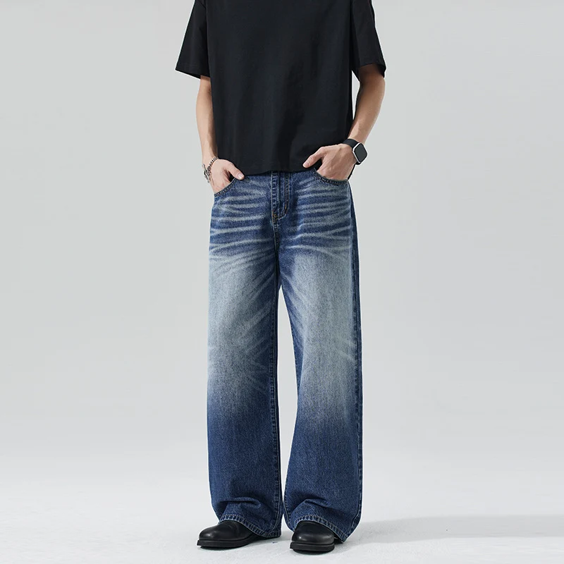 Herren Extraweite Stonewashed-Denim-Jeans mit starkem Fade-Effekt Drune