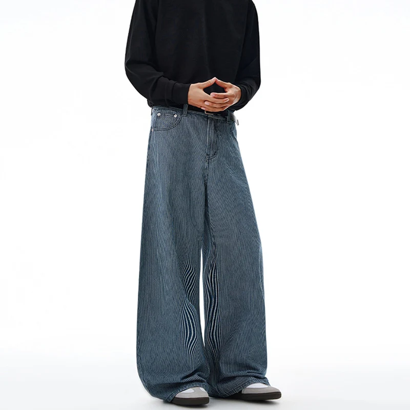 Herren Extraweite Pinstripe‑Palazzohose mit tiefem Schritt und fließender Silhouette Drune