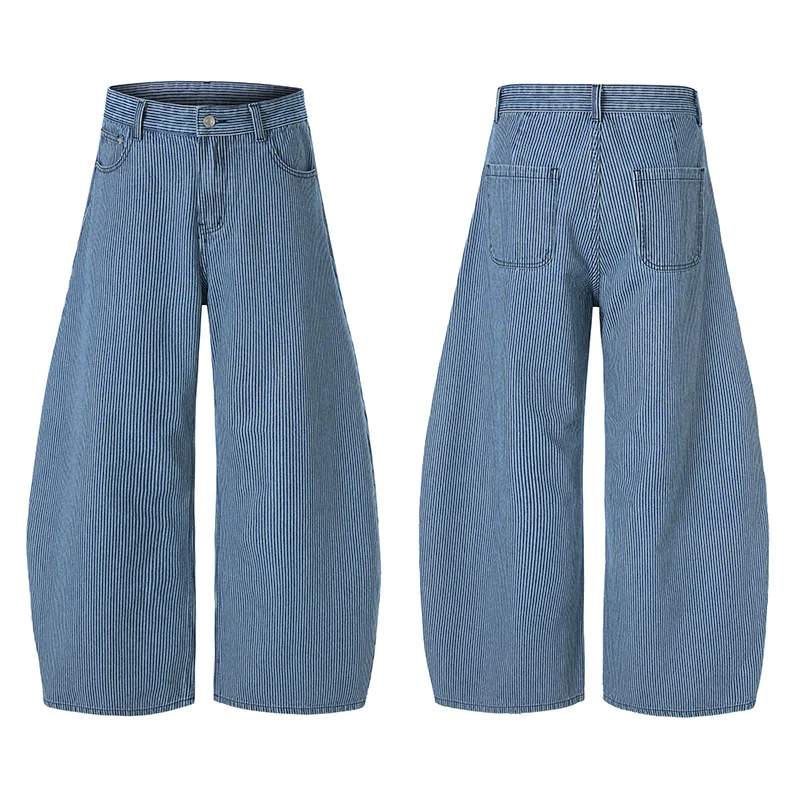 Herren Extraweite Pinstripe‑Palazzohose mit tiefem Schritt und fließender Silhouette Drune