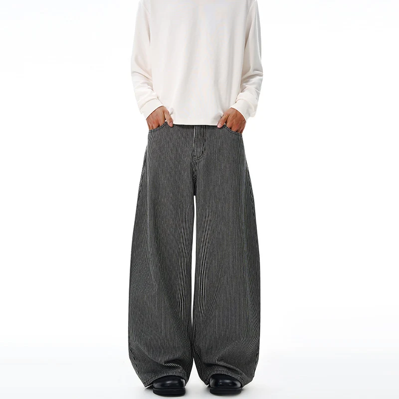 Herren Extraweite Pinstripe‑Palazzohose mit tiefem Schritt und fließender Silhouette Drune