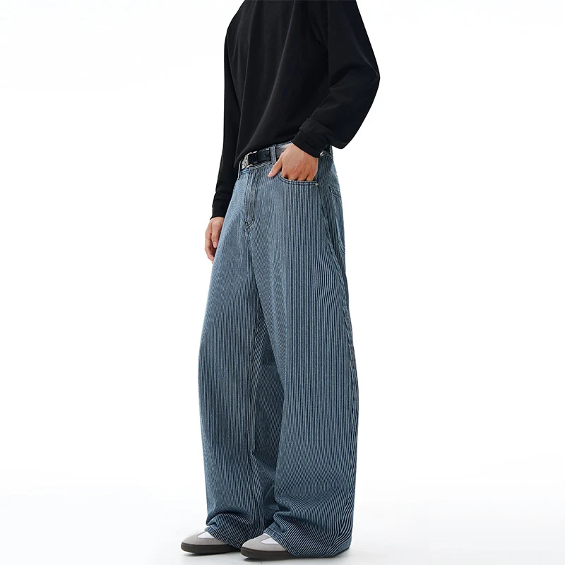 Herren Extraweite Pinstripe‑Palazzohose mit tiefem Schritt und fließender Silhouette Drune