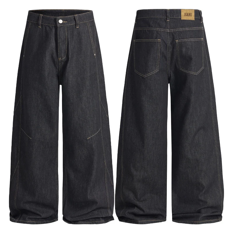 Herren Extraweite Panel-Denim-Palazzohose mit tiefem Schritt und Kontrastnähten Drune