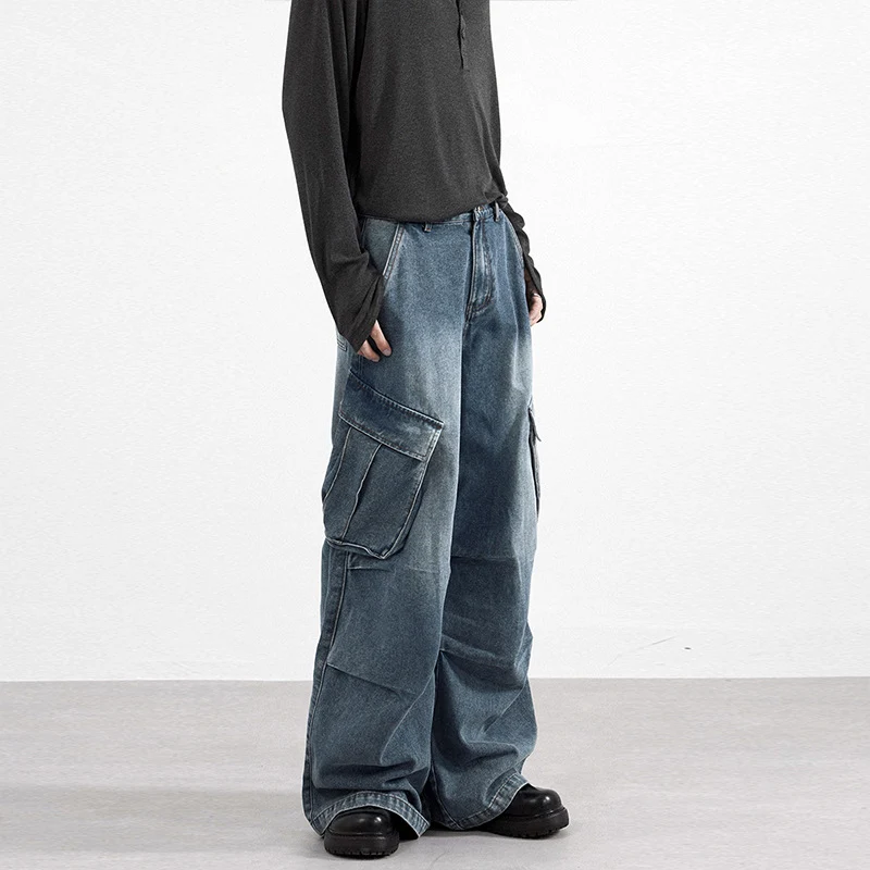 Herren Extraweite Paneel-Denim-Cargohose im weiten Baggy-Cut mit Kniepaneelen Drune