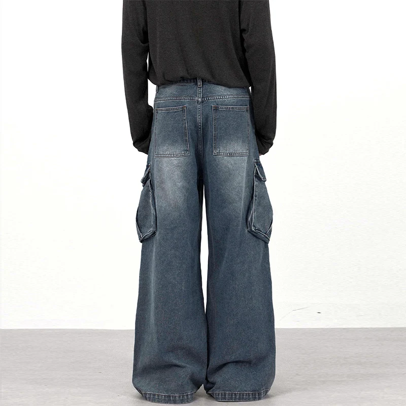 Herren Extraweite Paneel-Denim-Cargohose im weiten Baggy-Cut mit Kniepaneelen Drune