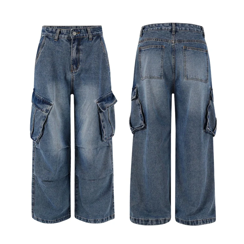 Herren Extraweite Paneel-Denim-Cargohose im weiten Baggy-Cut mit Kniepaneelen Drune