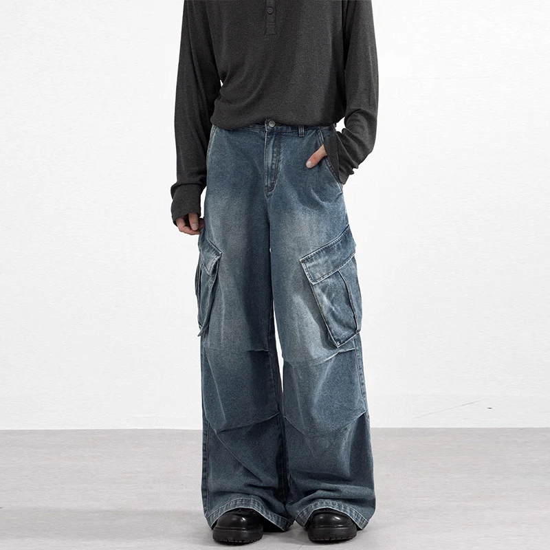 Herren Extraweite Paneel-Denim-Cargohose im weiten Baggy-Cut mit Kniepaneelen Drune