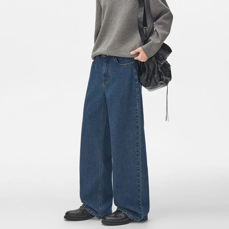 Herren Extraweite hochgeschnittene Denimhose mit ultralangem Saum und geradem Bein Drune