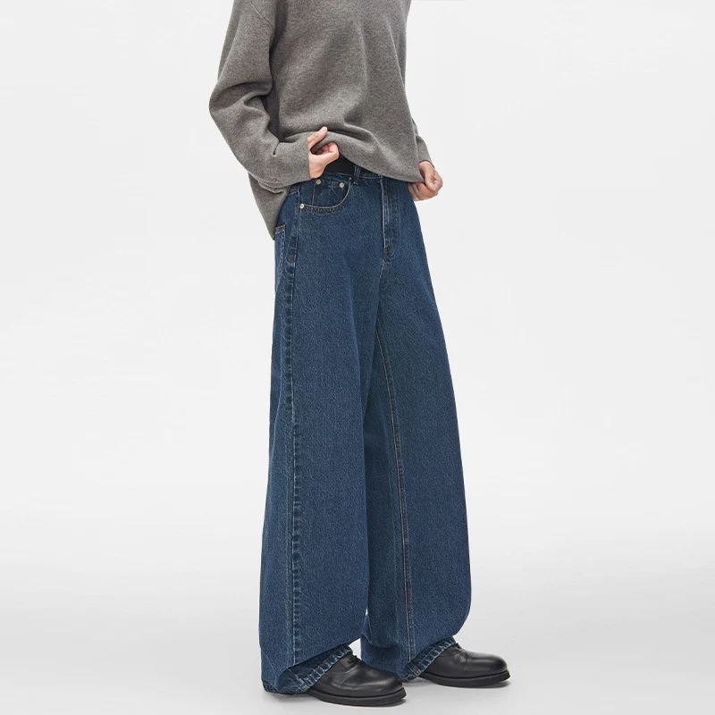 Herren Extraweite hochgeschnittene Denimhose mit ultralangem Saum und geradem Bein Drune