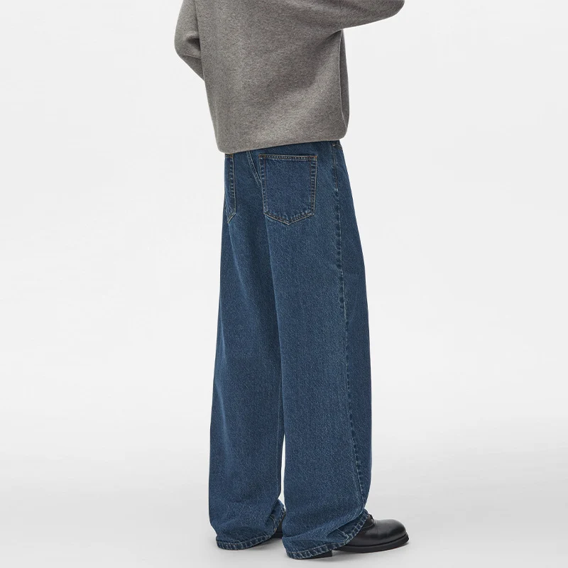 Herren Extraweite hochgeschnittene Denimhose mit ultralangem Saum und geradem Bein Drune