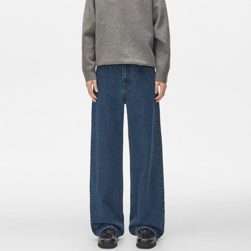 Herren Extraweite hochgeschnittene Denimhose mit ultralangem Saum und geradem Bein Drune