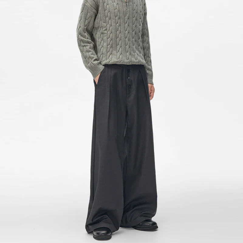Herren Extraweite hochgeschnittene Bundfalten-Hose mit weitem Schlag Drune