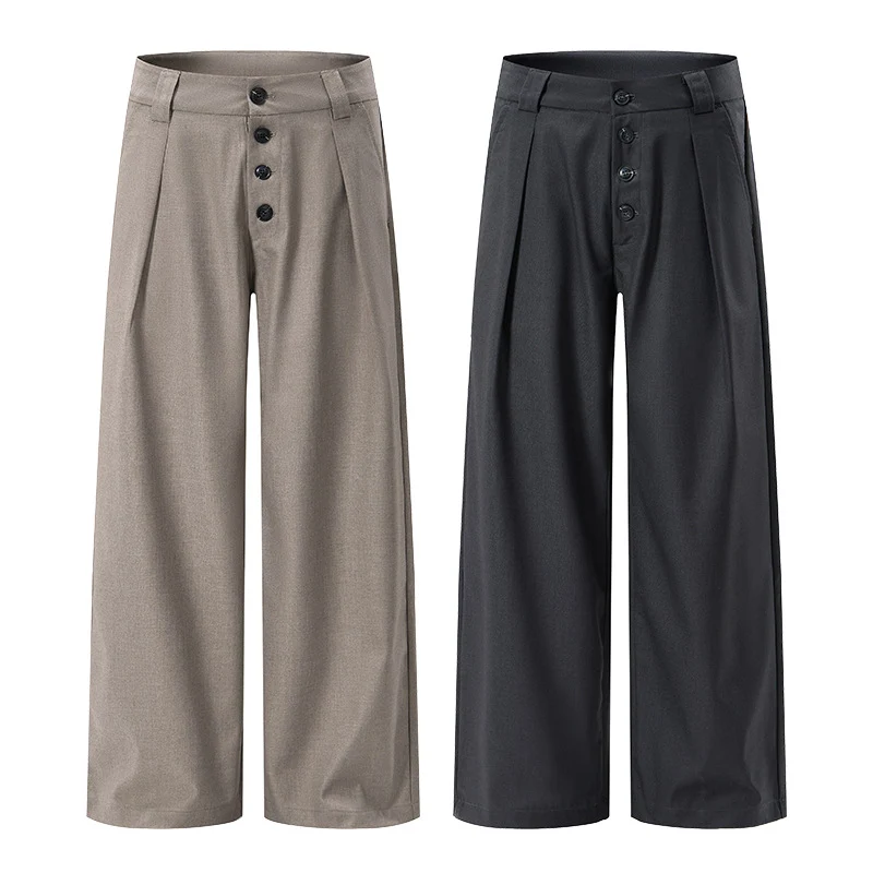 Herren Extraweite hochgeschnittene Bundfalten-Hose mit weitem Schlag Drune