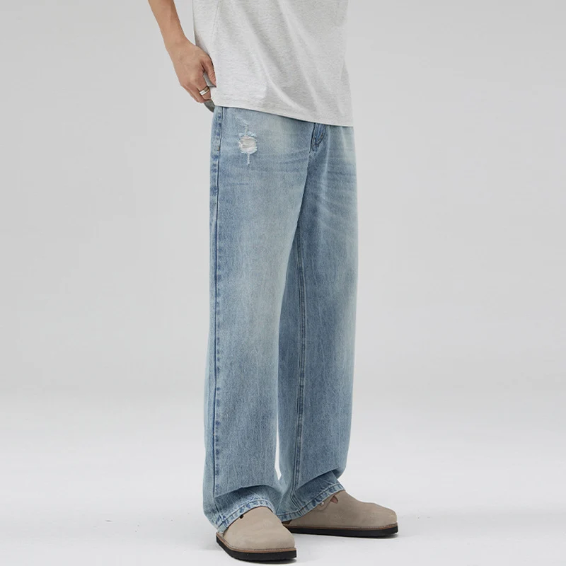 Herren Extraweite Denimhose mit entspanntem Schnitt und bodenlangem Saum Drune