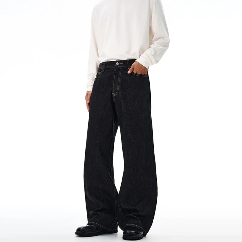 Herren Extraweite Denim-Palazzohose mit hoher Taille und verlängertem Saum Drune
