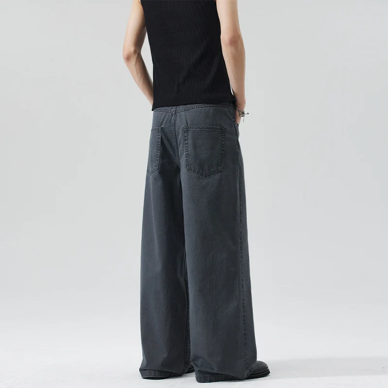 Herren Extraweite Denim-Hose mit sichtbarer Knopfleiste und bodenlangem Palazzoschnitt Drune