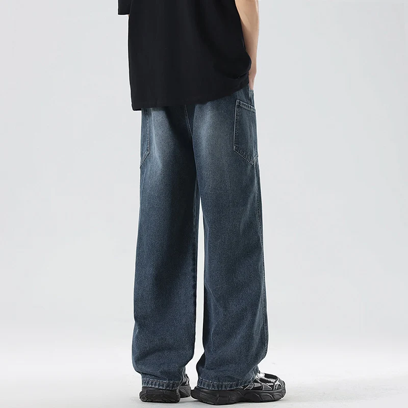 Herren Extraweite Denim-Baggyhose mit Tunnelzugbund und Paneelnähten Drune