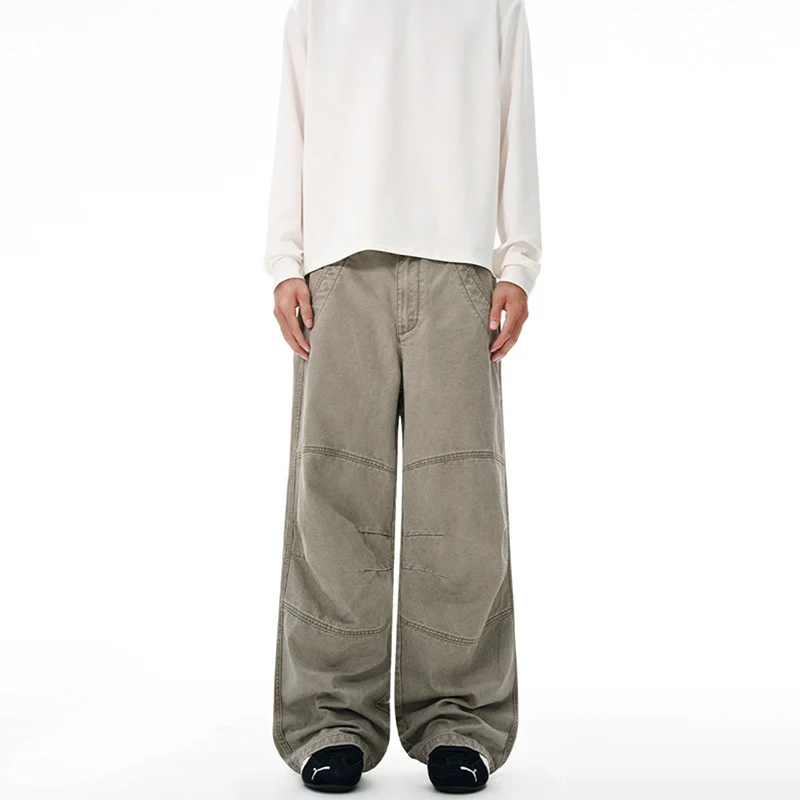 Herren Extraweite Denim-Baggyhose mit Paneelnähten und tiefem Schritt Drune