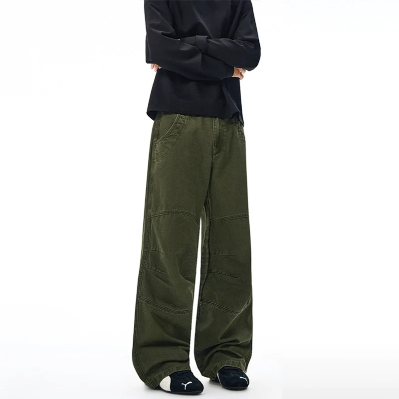 Herren Extraweite Denim-Baggyhose mit Paneelnähten und tiefem Schritt Drune
