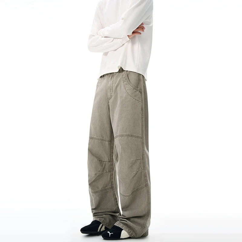 Herren Extraweite Denim-Baggyhose mit Paneelnähten und tiefem Schritt Drune