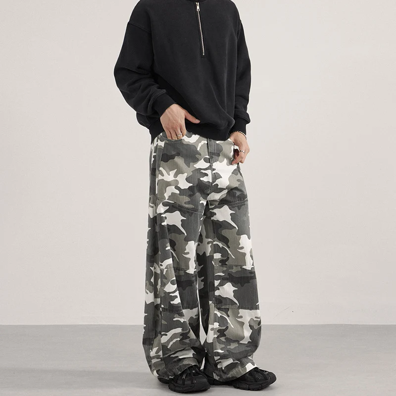 Herren Extraweite Cargohose im Palazzoschnitt mit Camouflage-Print Drune