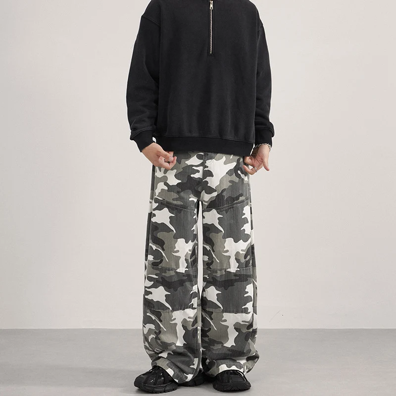 Herren Extraweite Cargohose im Palazzoschnitt mit Camouflage-Print Drune